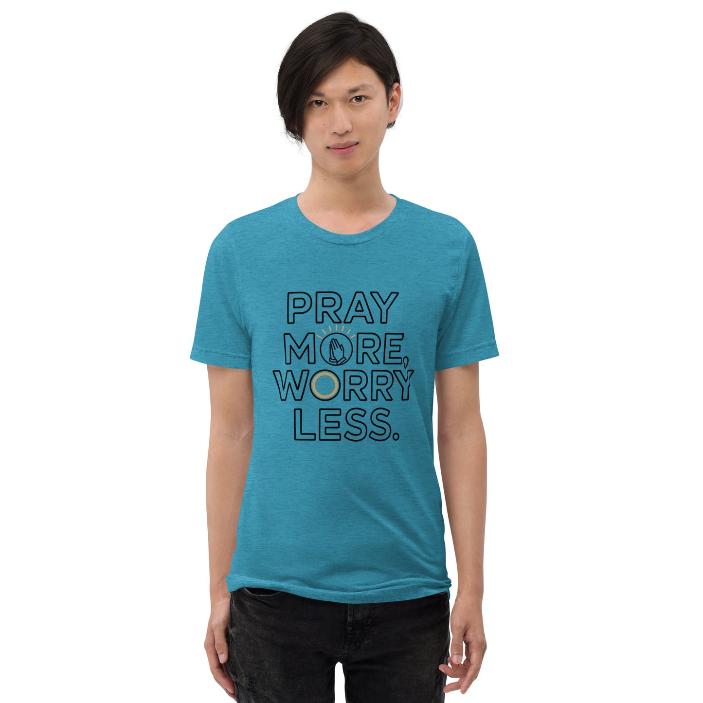 Men’s Christian tri-blend t-shirt Pray More Worry Less Philippians 4:6