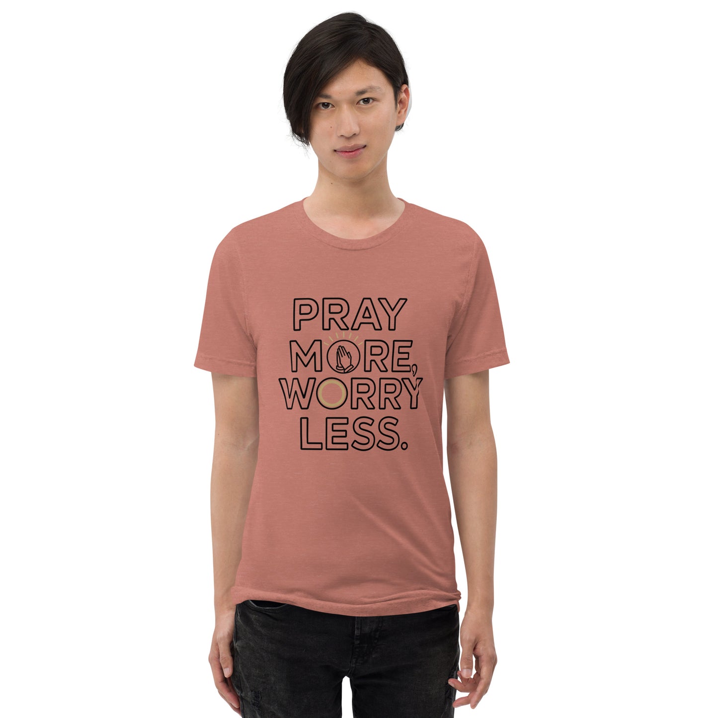 Men’s Christian tri-blend t-shirt Pray More Worry Less Philippians 4:6