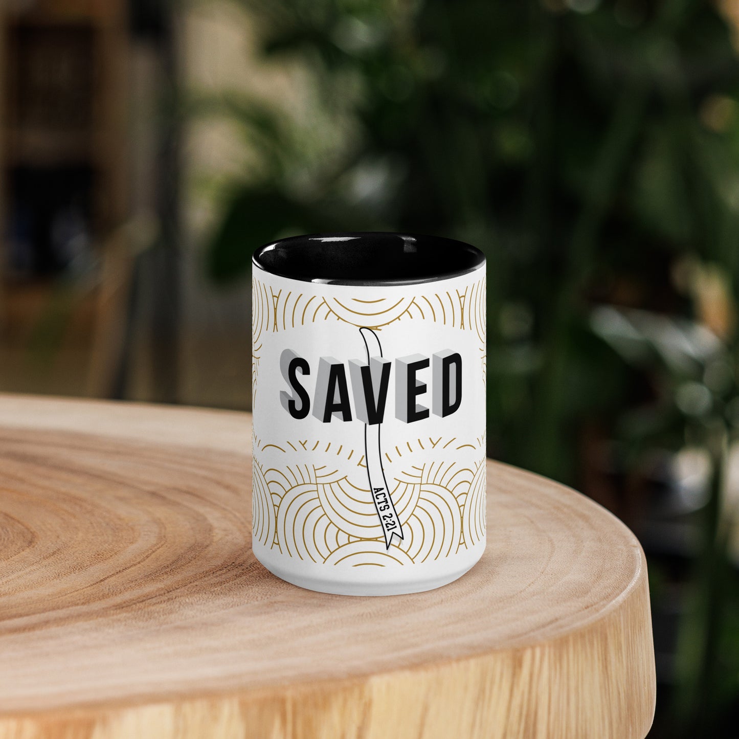 Christian mug with colorful interior and faith-inspired design