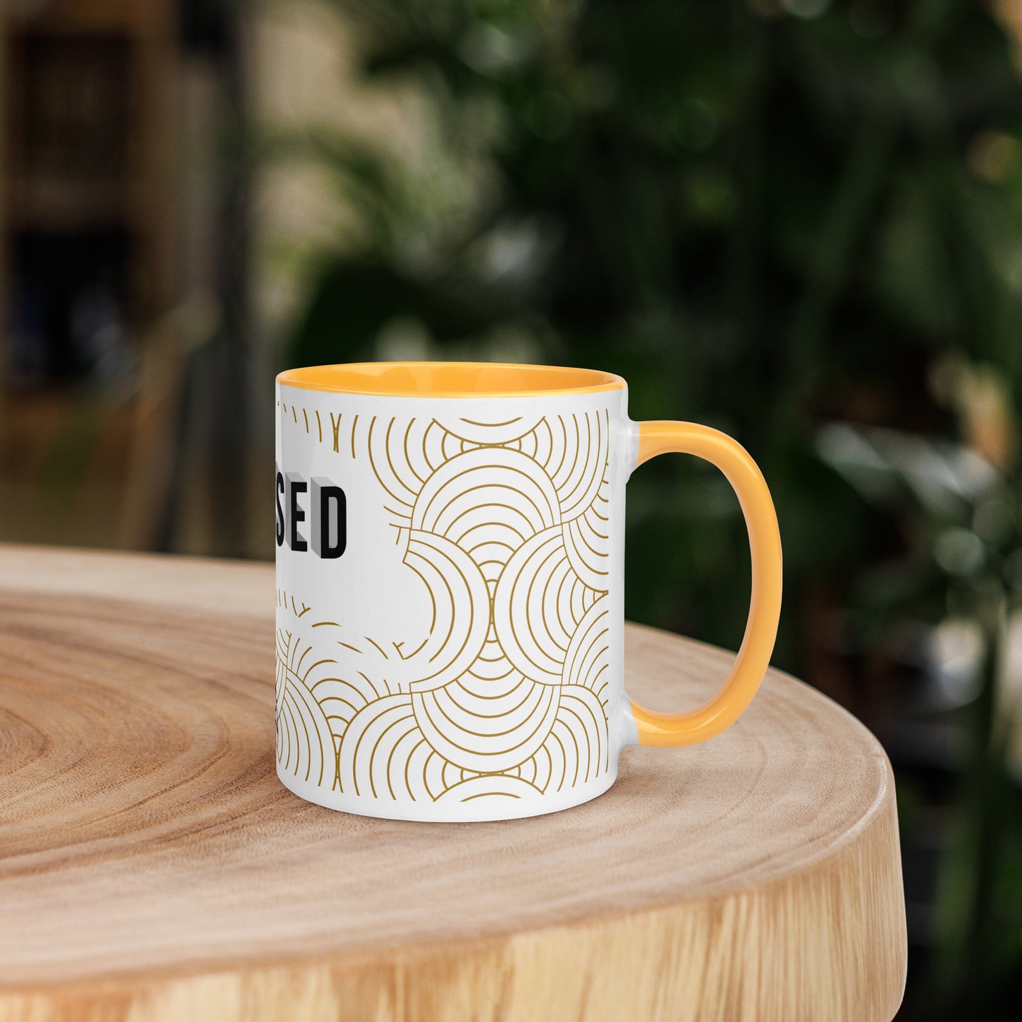 Faith-based tea cup with color inside and inspirational design