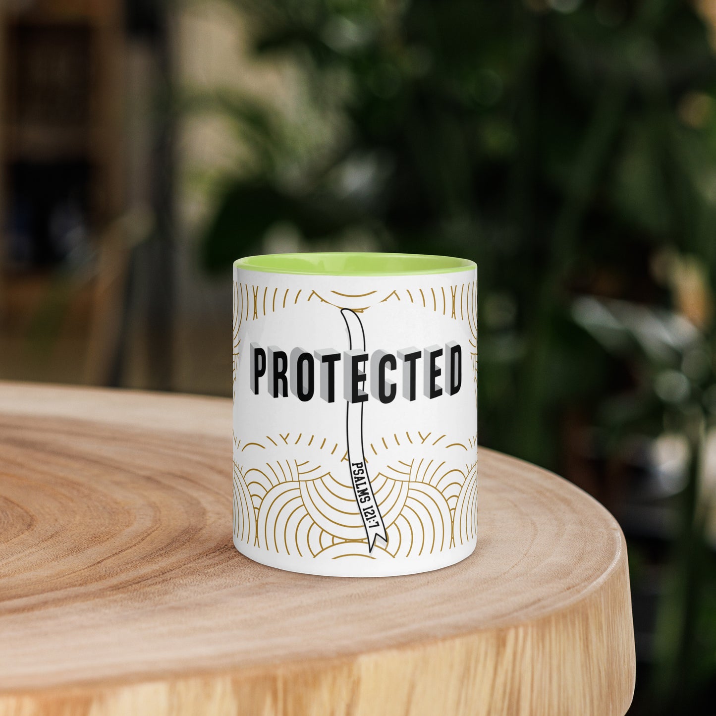 Faith-based tea cup with color inside and inspirational design