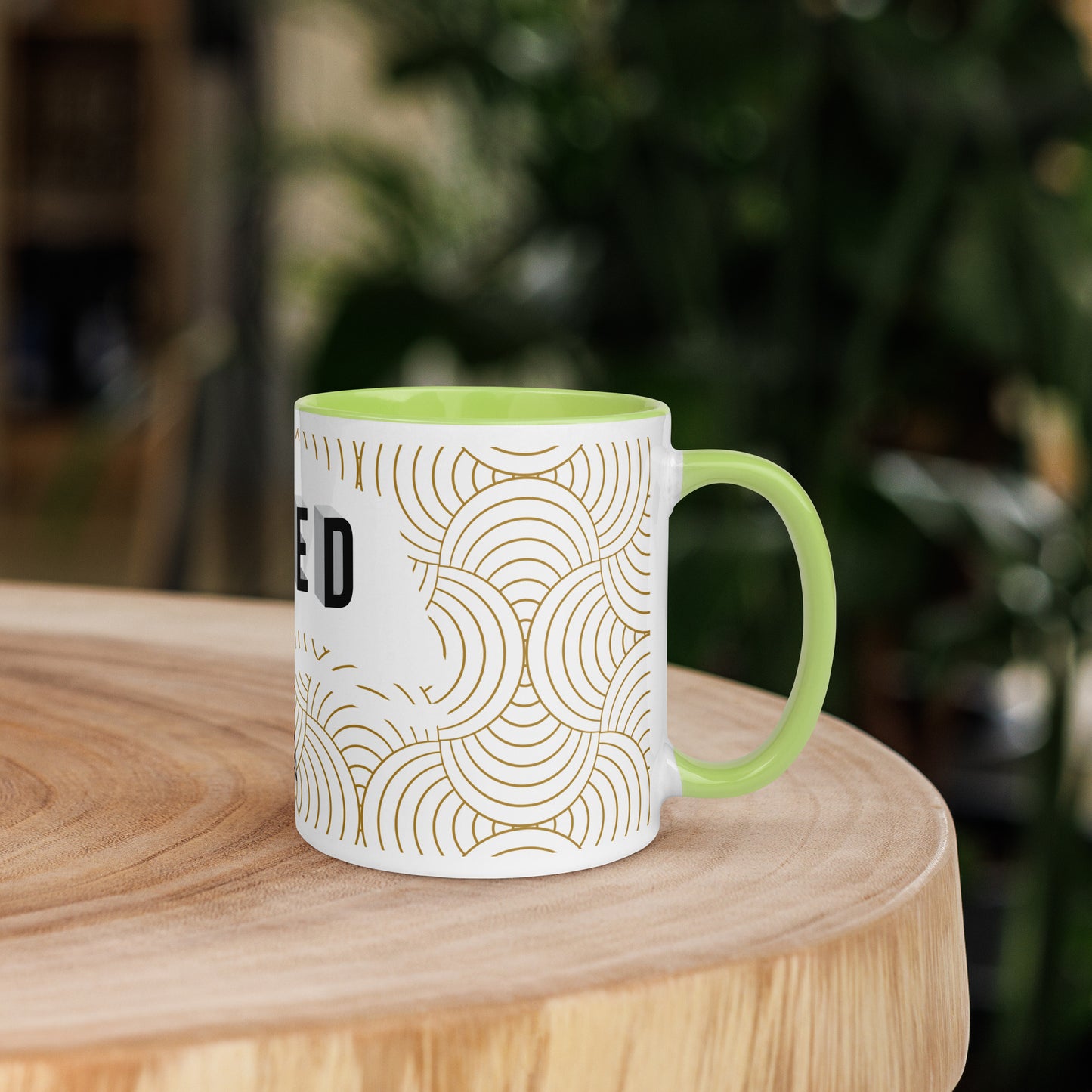 Faith-based tea cup with color inside and inspirational design
