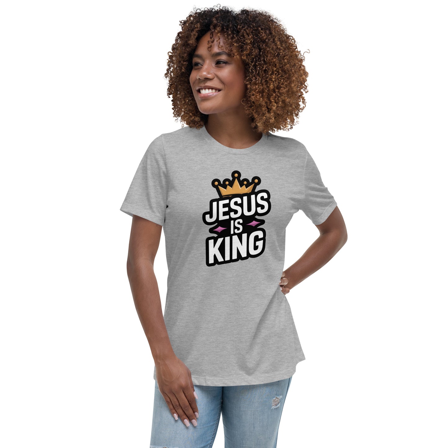 Faith-based relaxed tee for women Jesus Is King