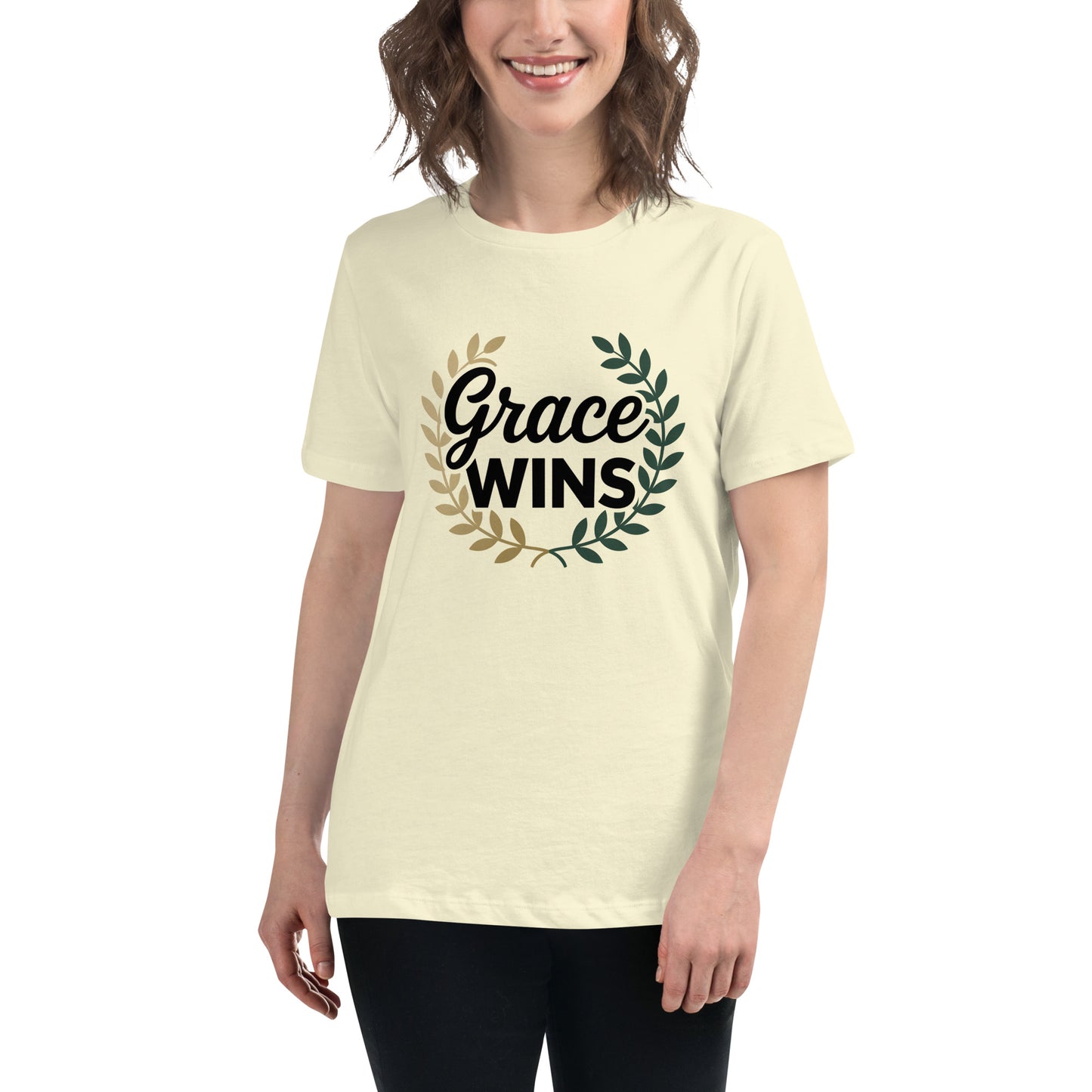 Faith-based women’s shirt Grace Wins design