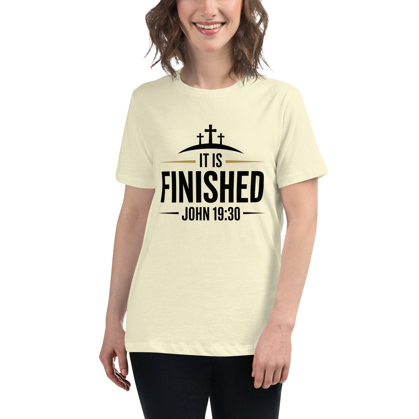 Faith-based women’s relaxed tee with scripture design