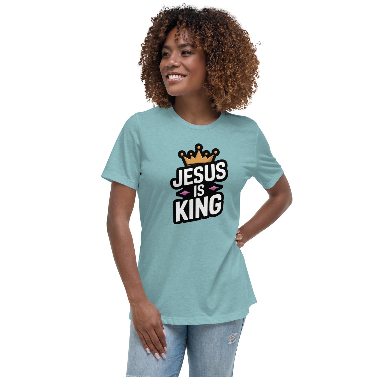 Faith-based relaxed tee for women Jesus Is King
