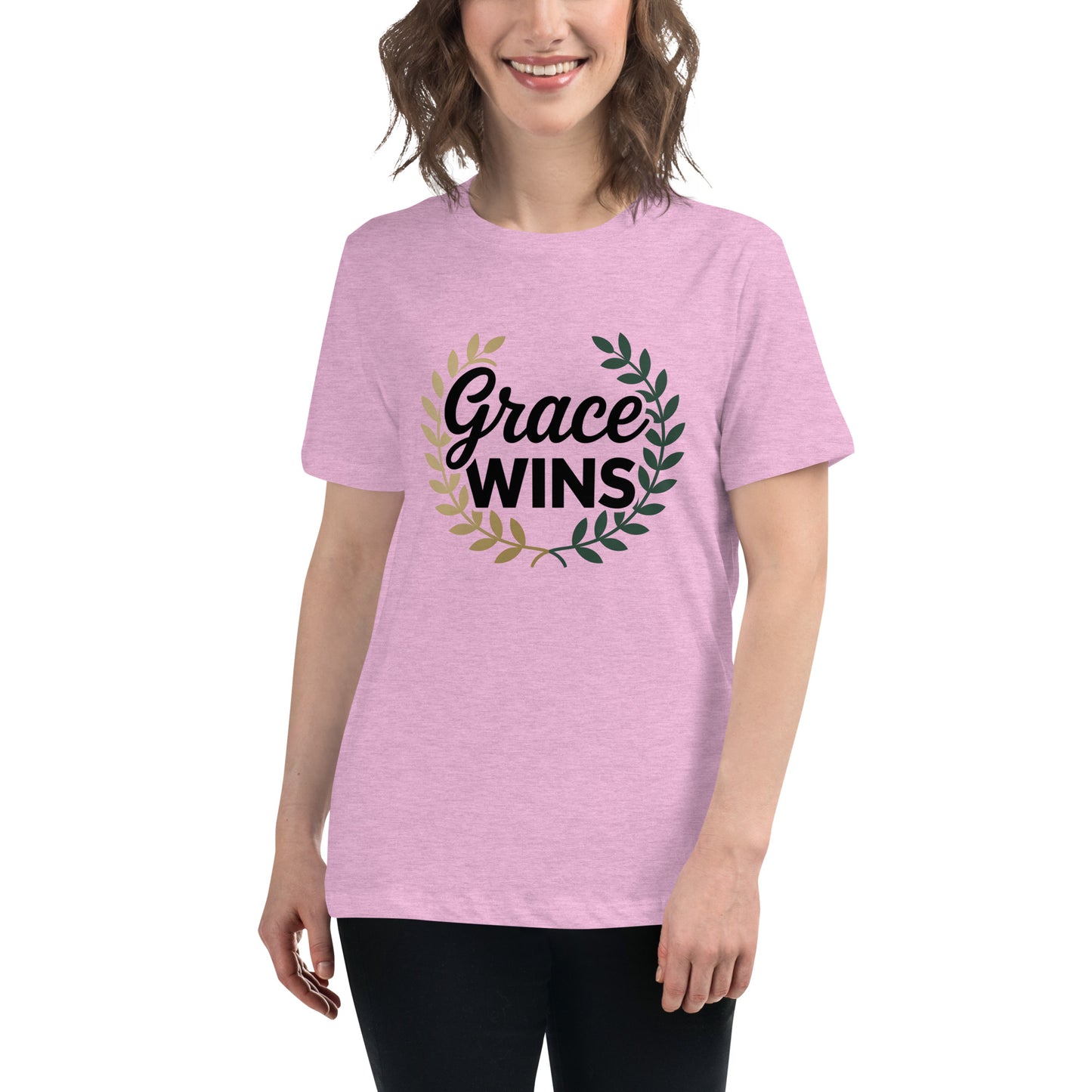 Faith-based women’s shirt Grace Wins design
