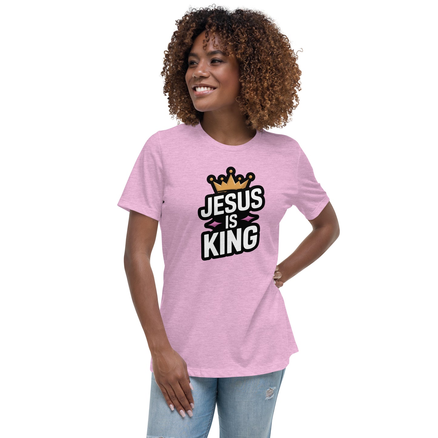 Faith-based relaxed tee for women Jesus Is King