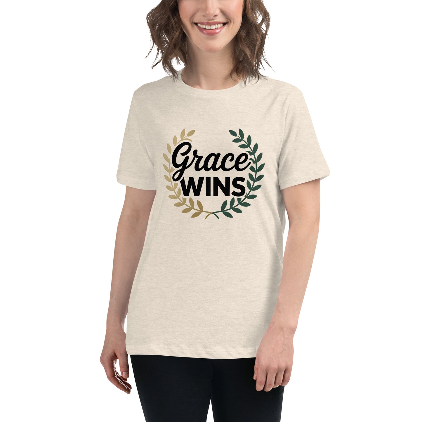Faith-based women’s shirt Grace Wins design