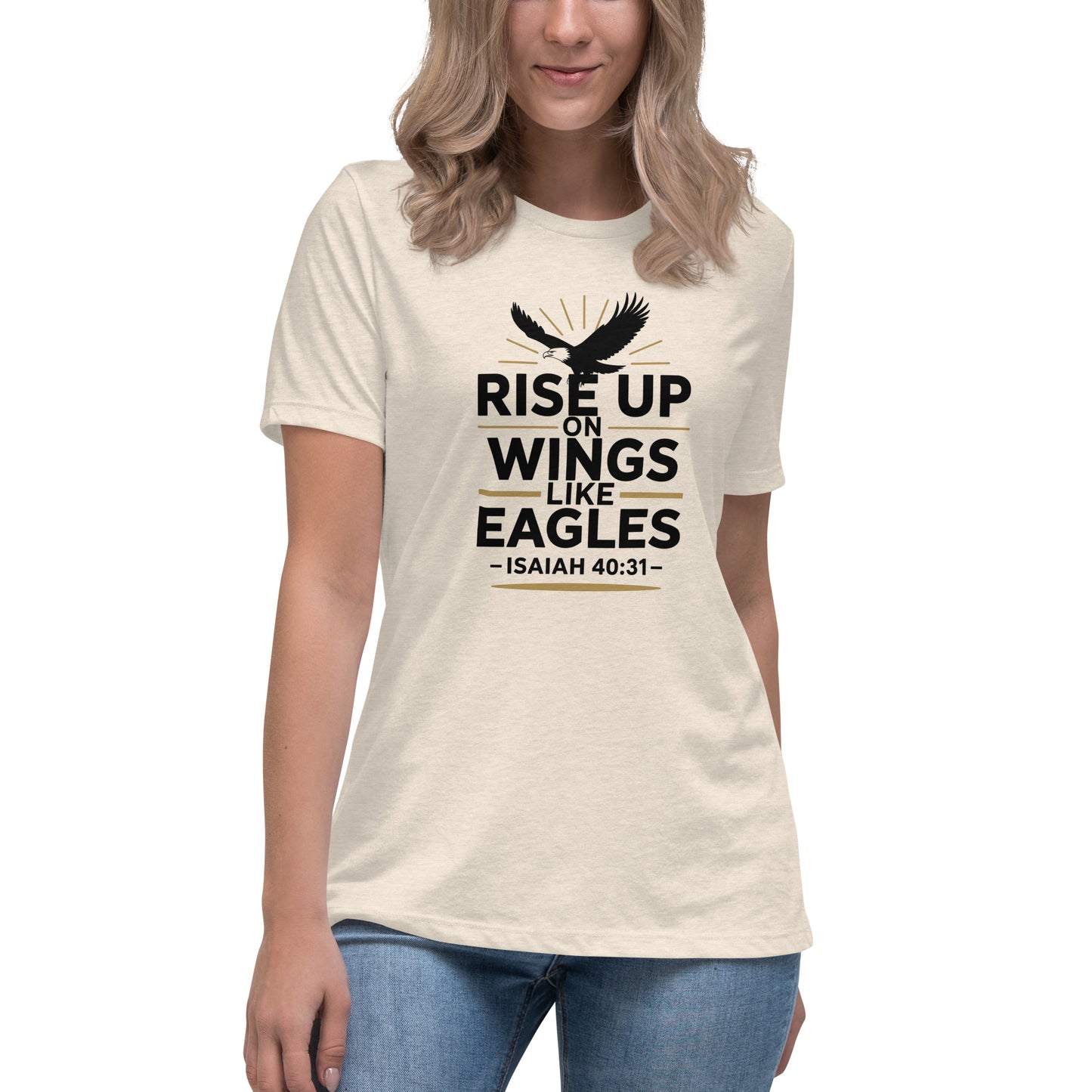 Faith-based women’s relaxed tee scripture design