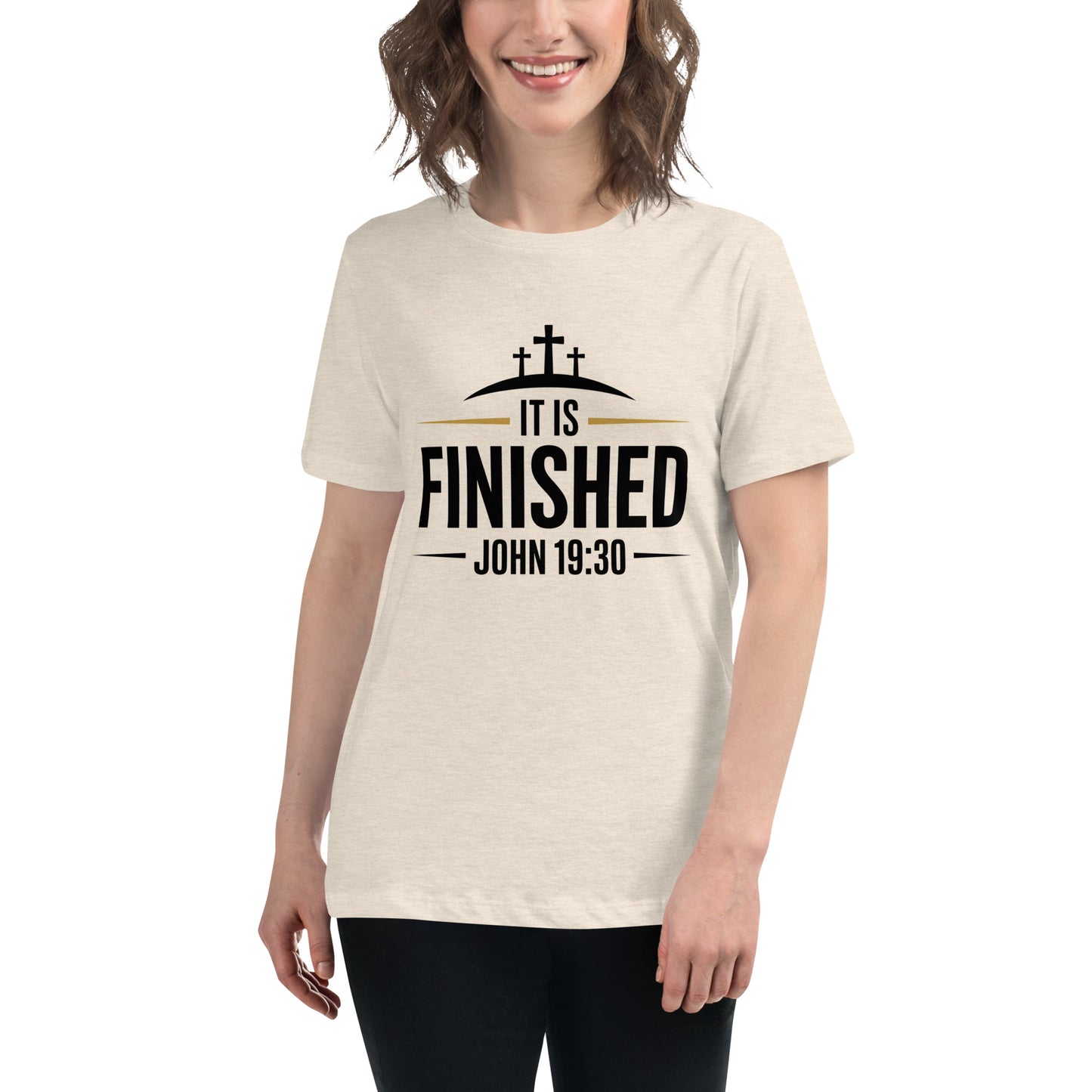 Faith-based women’s relaxed tee with scripture design