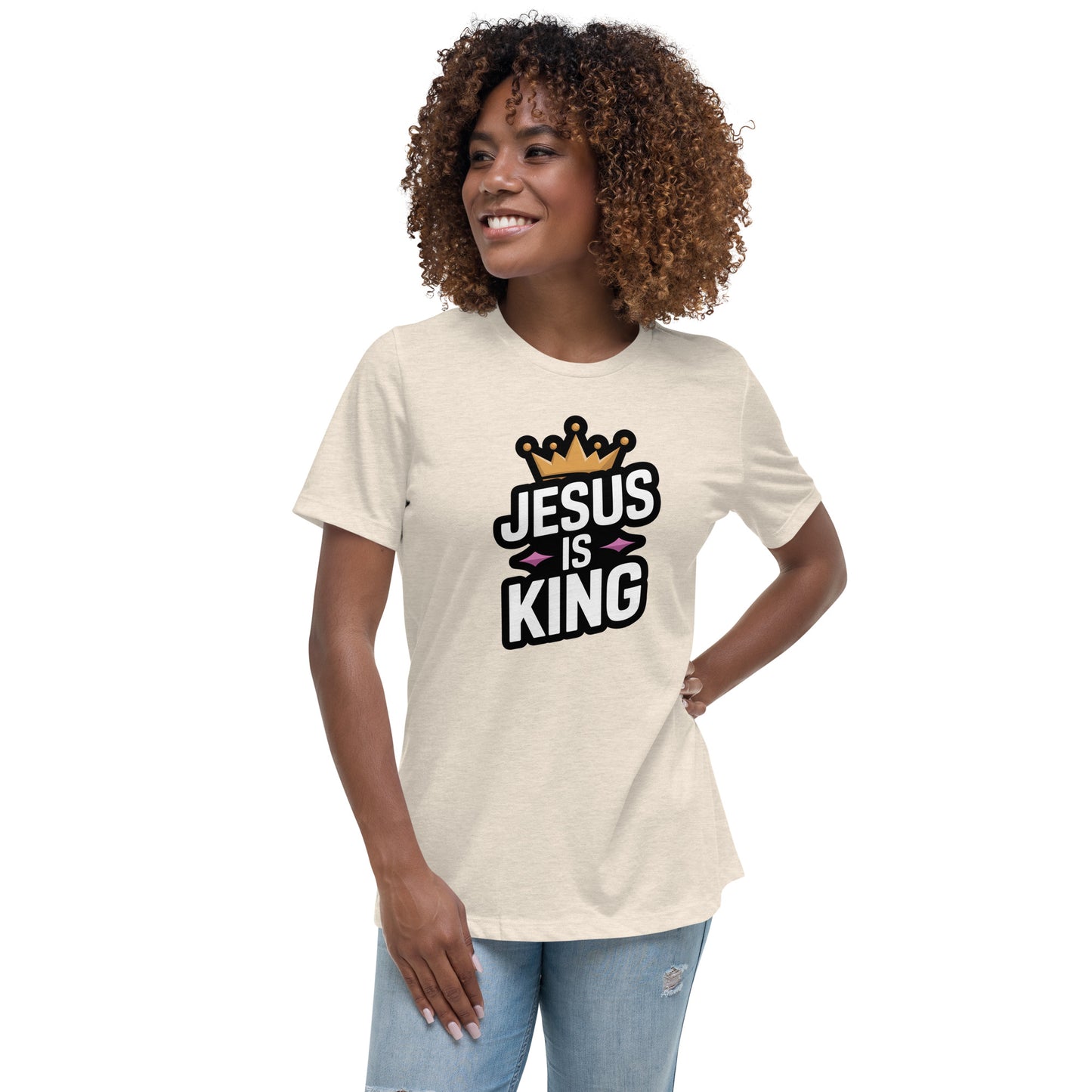 Faith-based relaxed tee for women Jesus Is King