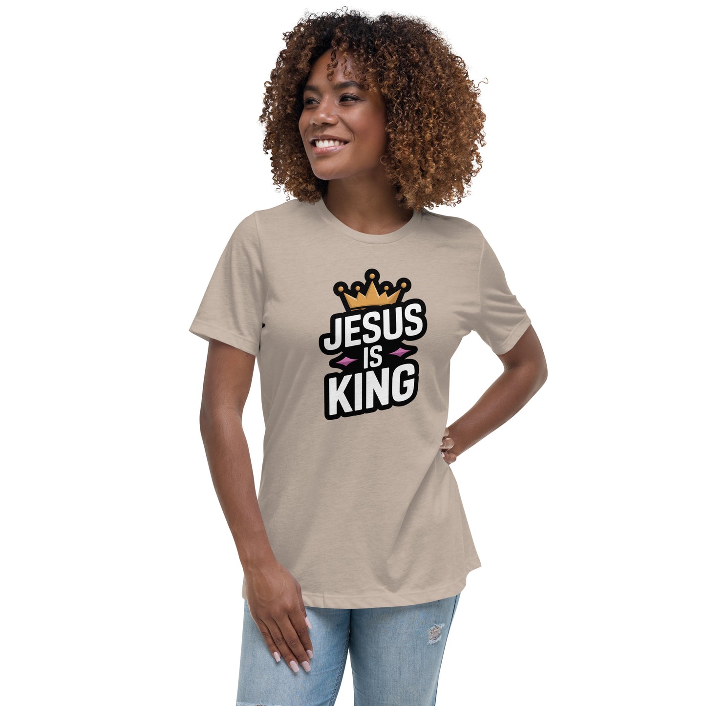 Faith-based relaxed tee for women Jesus Is King