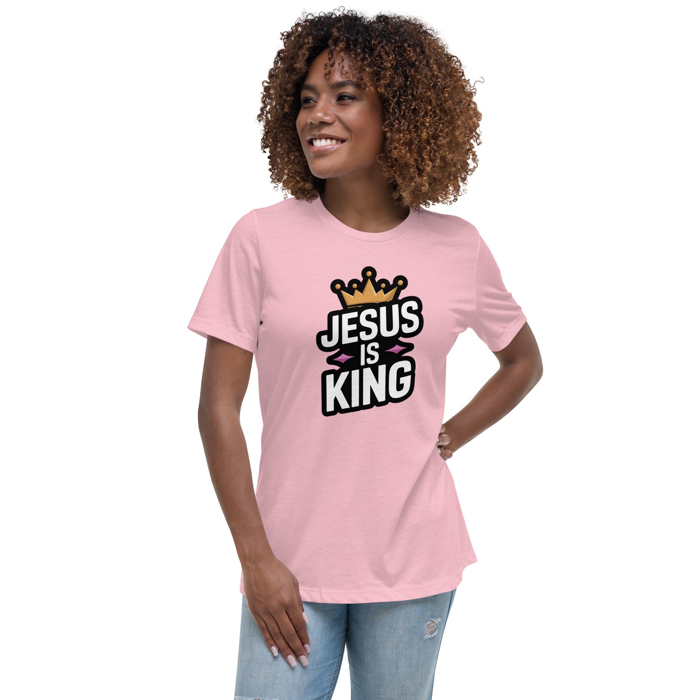 Faith-based relaxed tee for women Jesus Is King