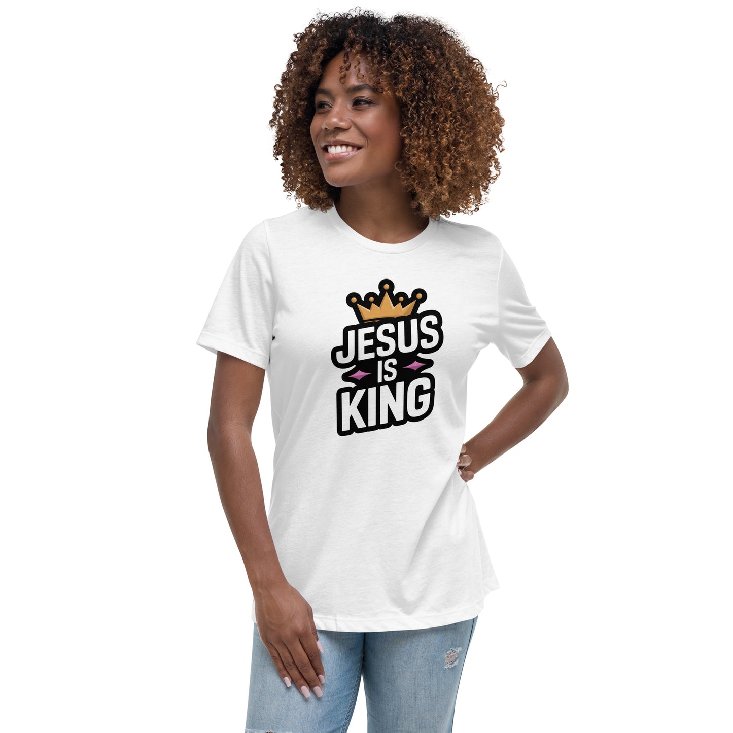 Faith-based relaxed tee for women Jesus Is King