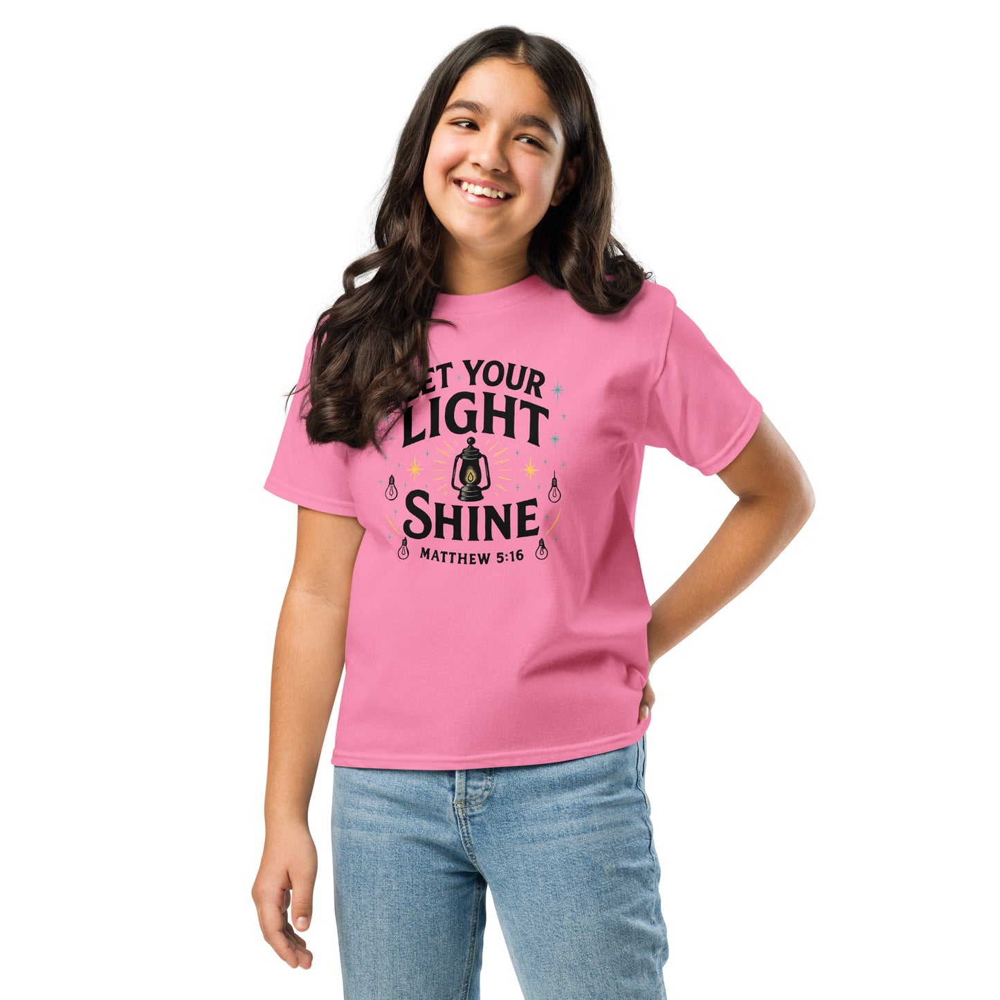 Girls youth Christian t-shirt Let Your Light Shine