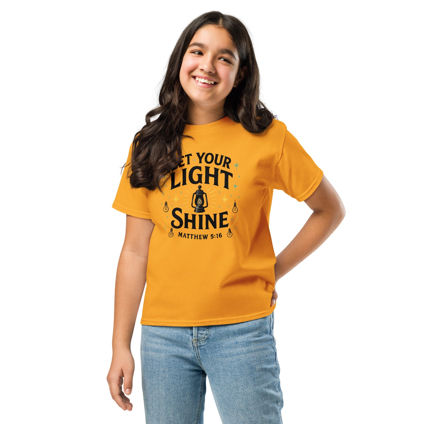 Girls youth Christian t-shirt Let Your Light Shine