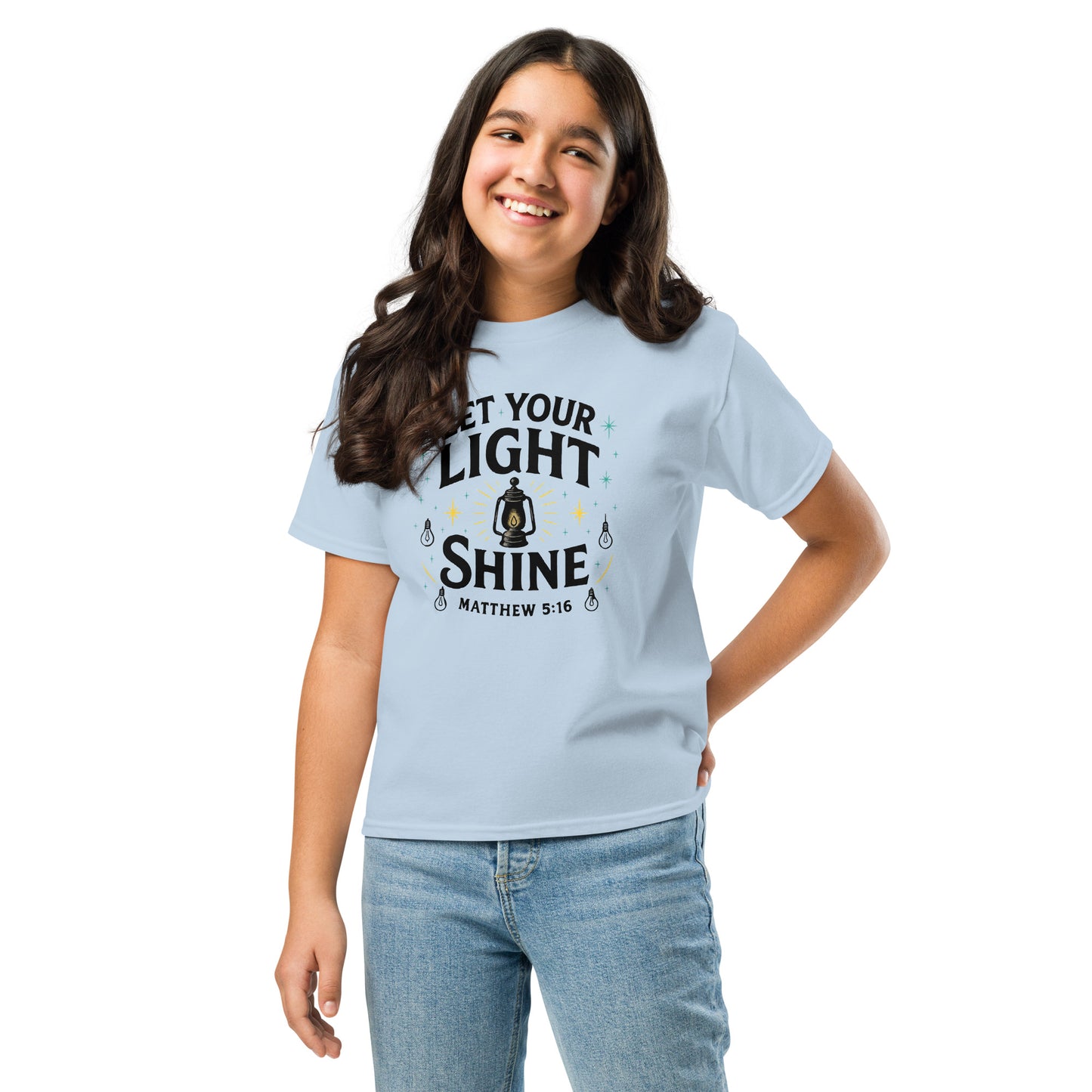 Girls youth Christian t-shirt Let Your Light Shine