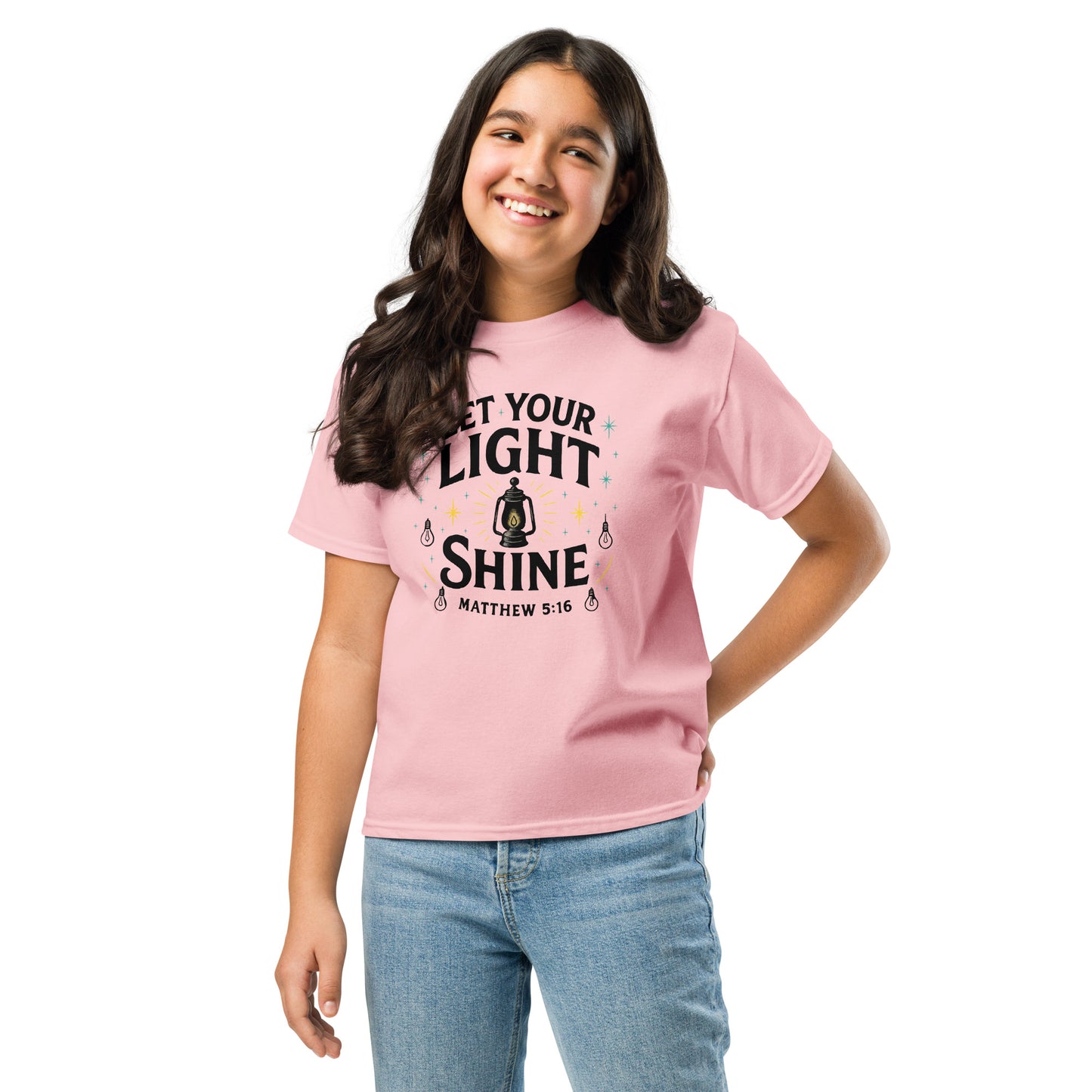 Girls youth Christian t-shirt Let Your Light Shine