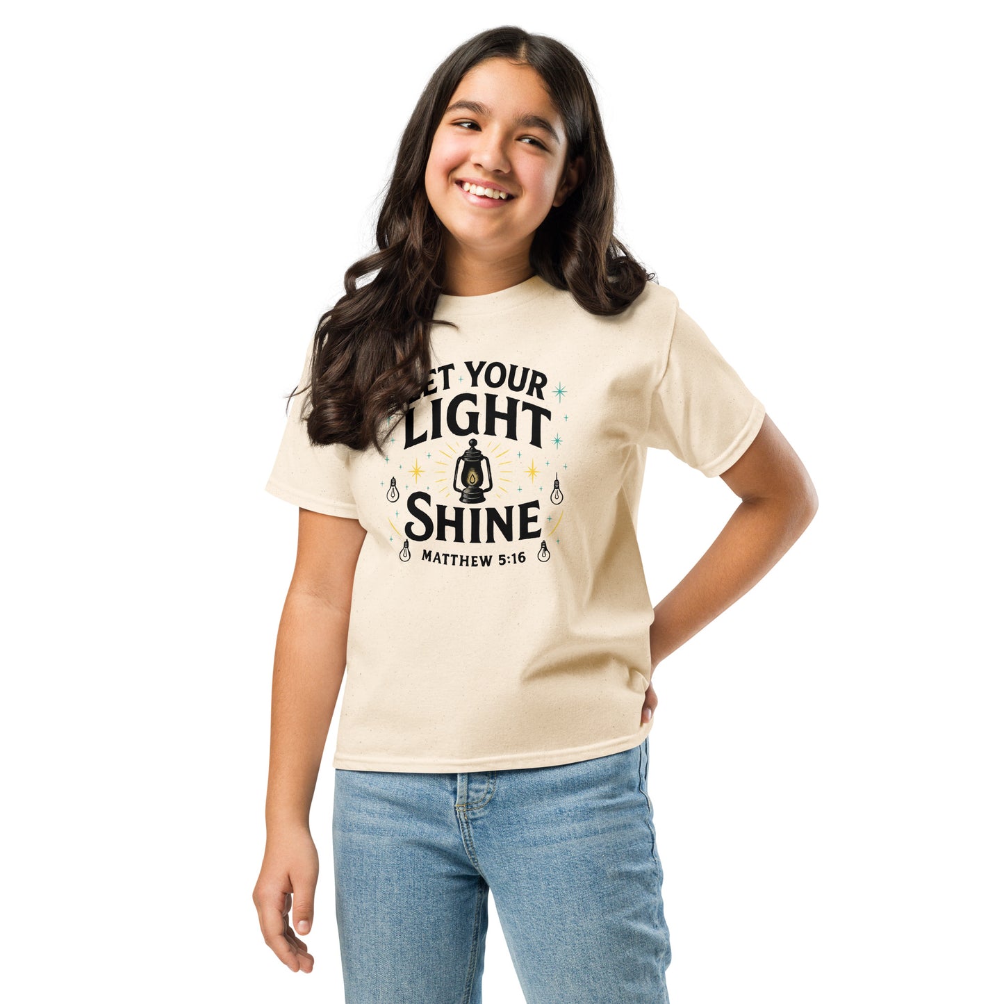 Girls youth Christian t-shirt Let Your Light Shine