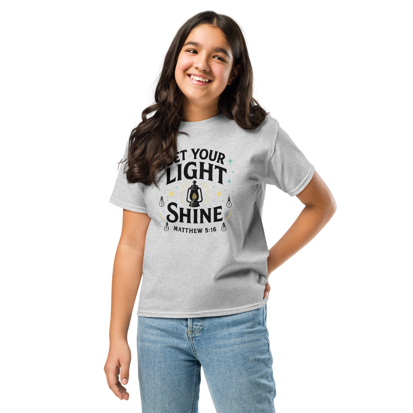 Girls youth Christian t-shirt Let Your Light Shine