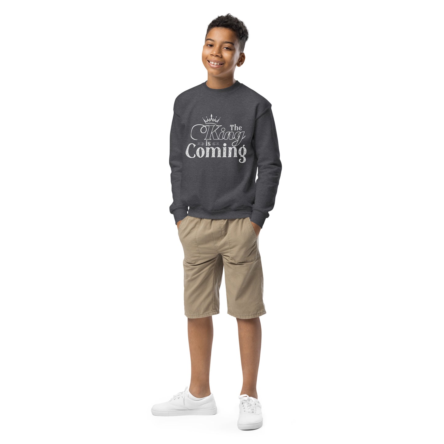 Faith-based youth sweatshirt with double-needle stitching
