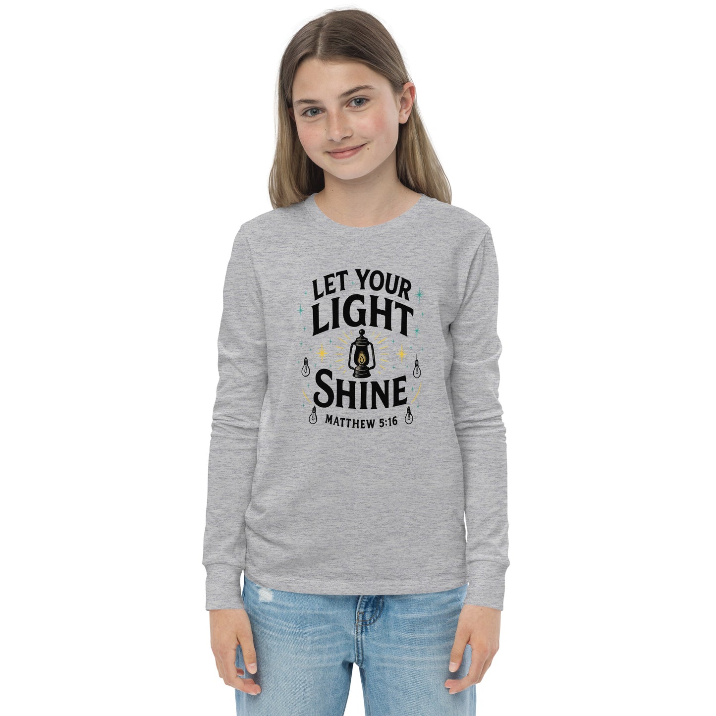 Girls youth long sleeve Christian shirt Let Your Light Shine