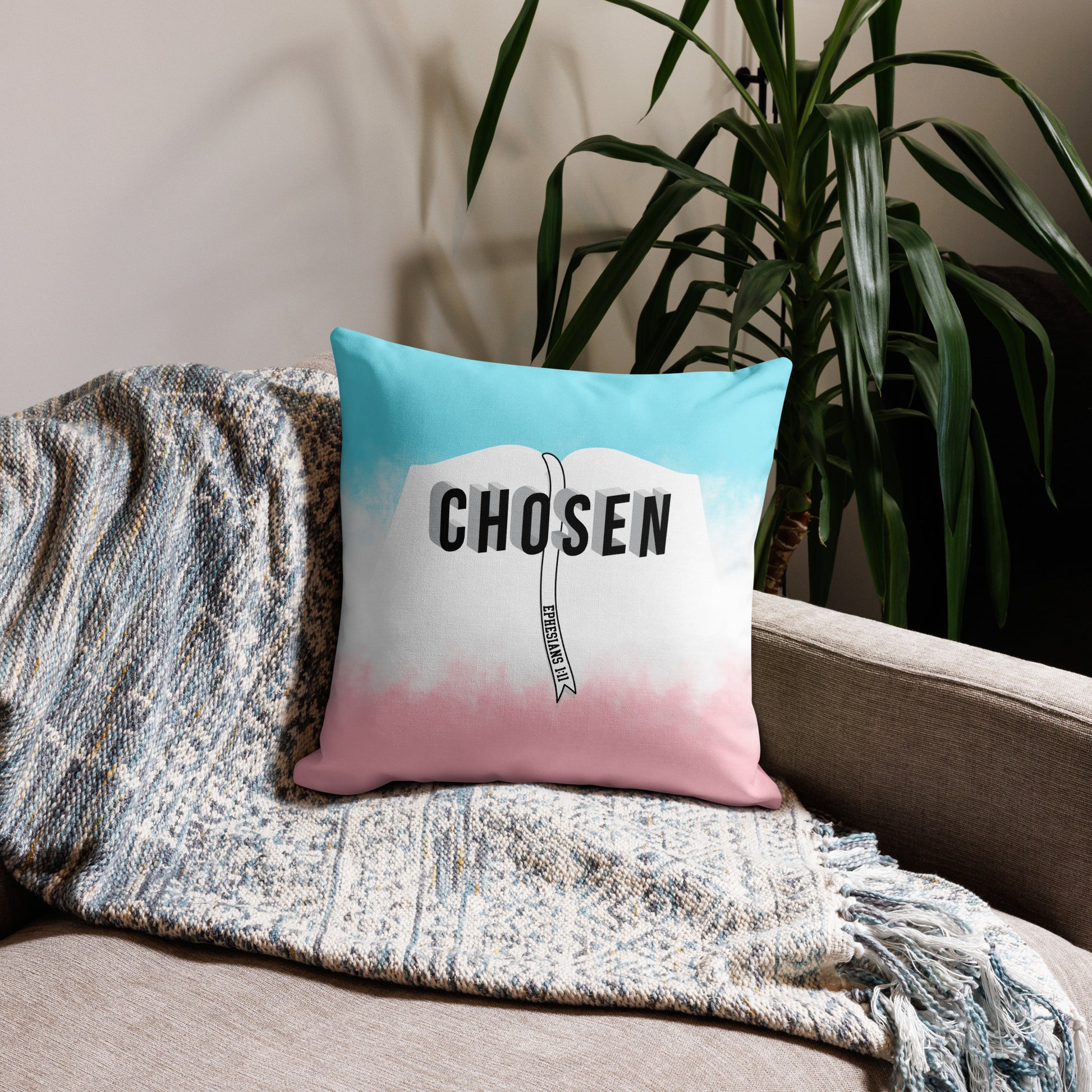 Christian premium throw pillow with soft linen-feel fabric and hidden zipper