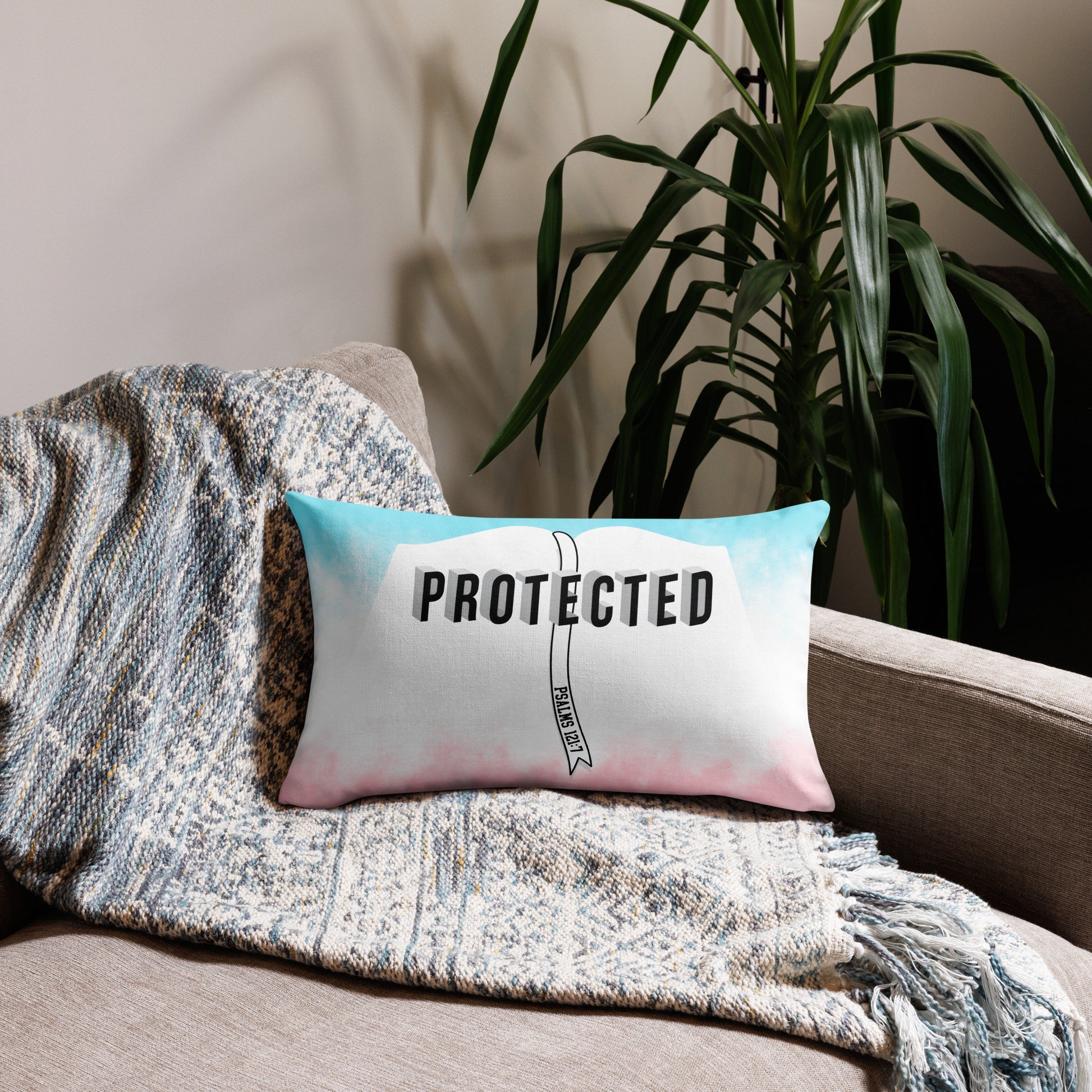 Faith-based home decor pillow with shape-retaining insert for prayer corners