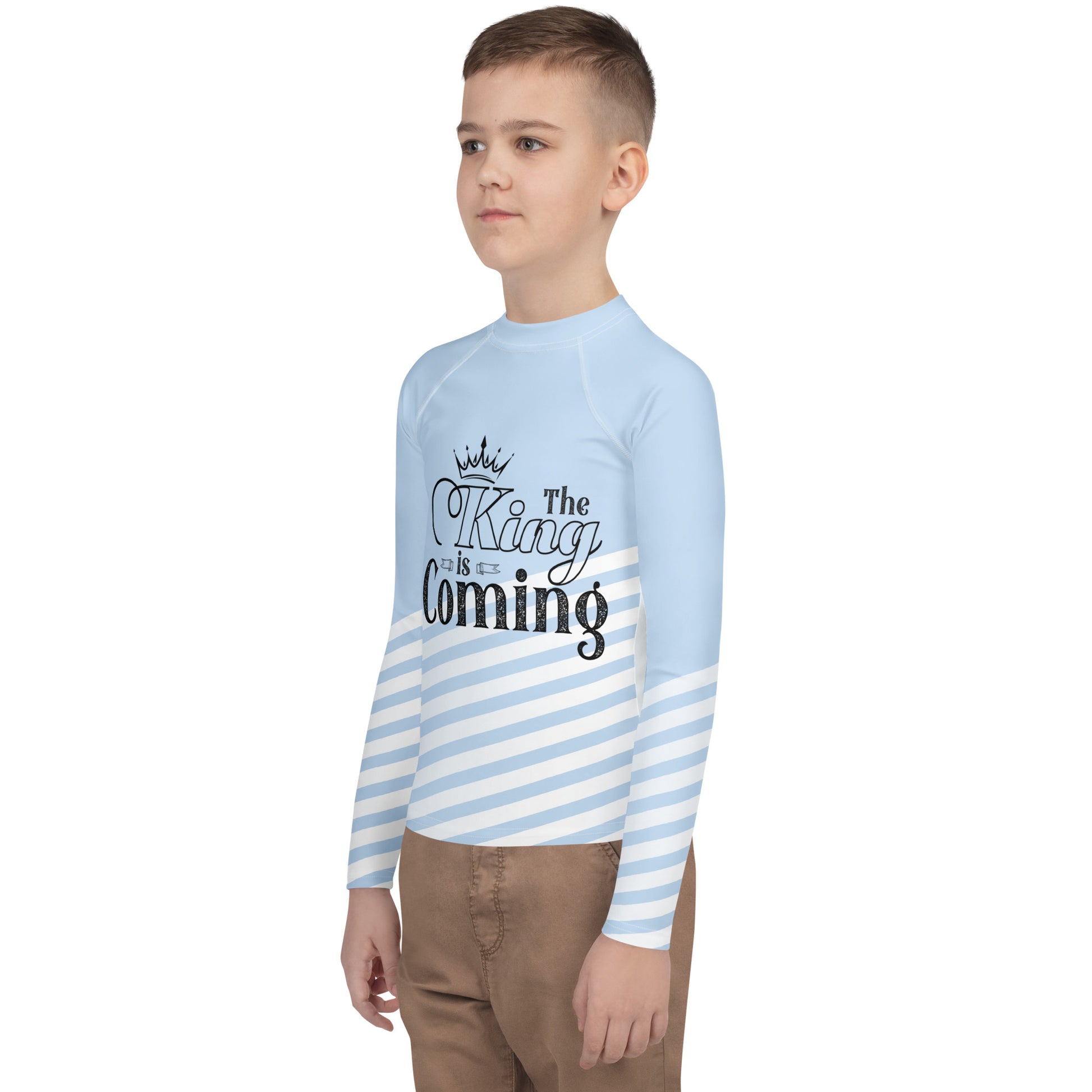 Faith-based swim shirt with four-way stretch fabric