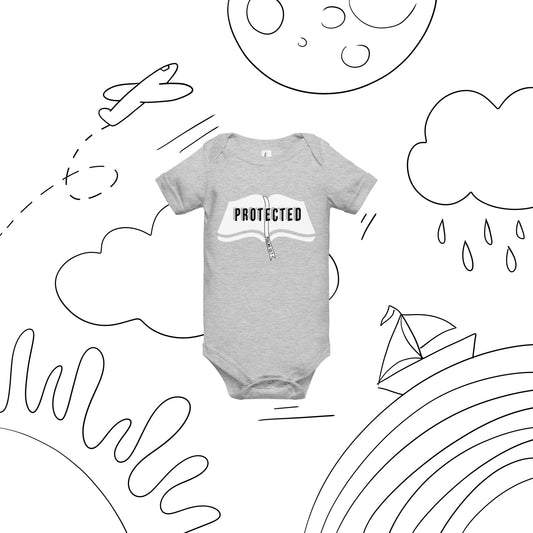 Faith-based baby gift bodysuit in heather grey