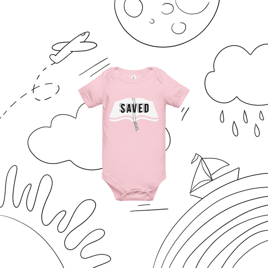 Christian baby bodysuit with joyful faith design
