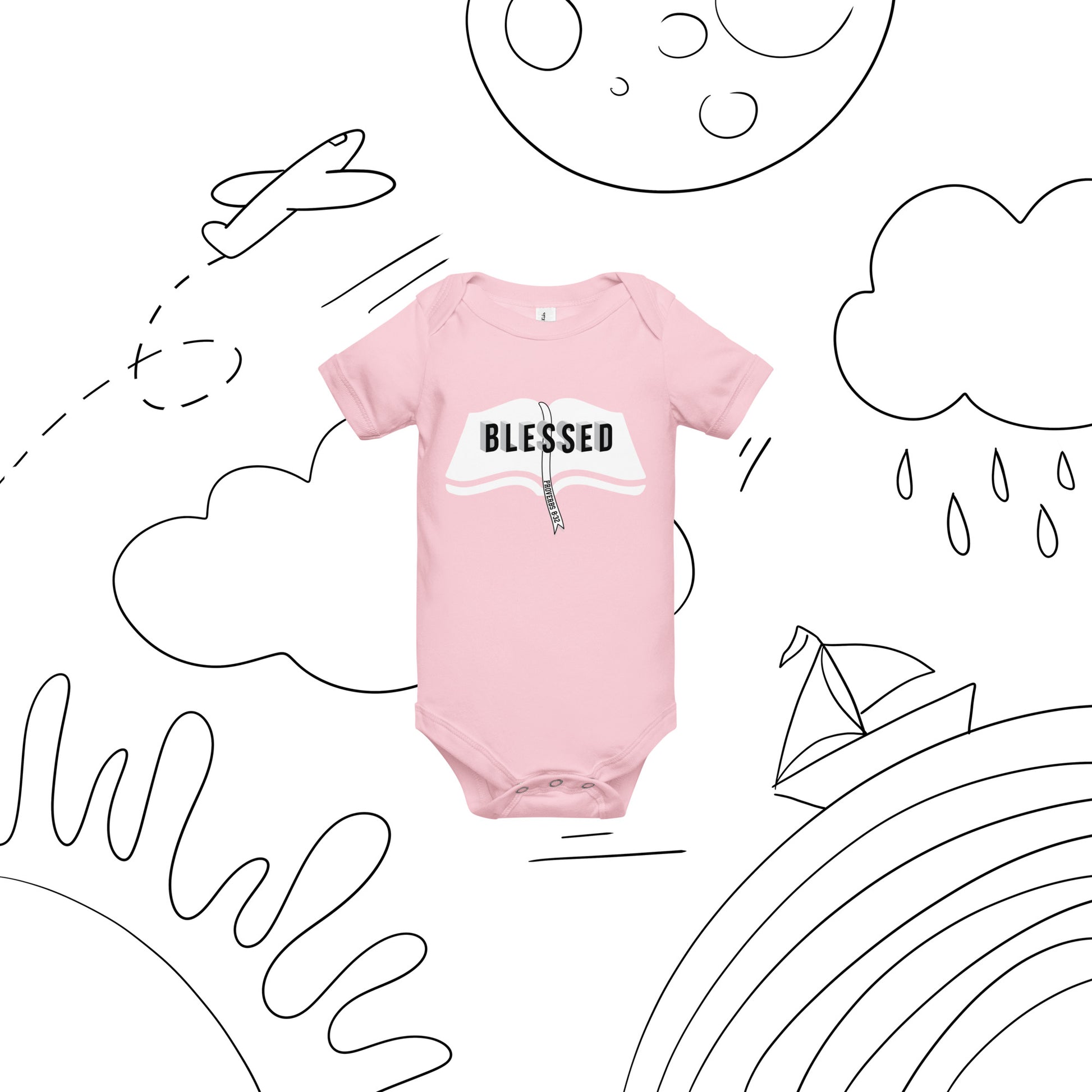 Christian baby bodysuit with joyful faith design