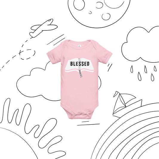 Christian baby bodysuit with joyful faith design