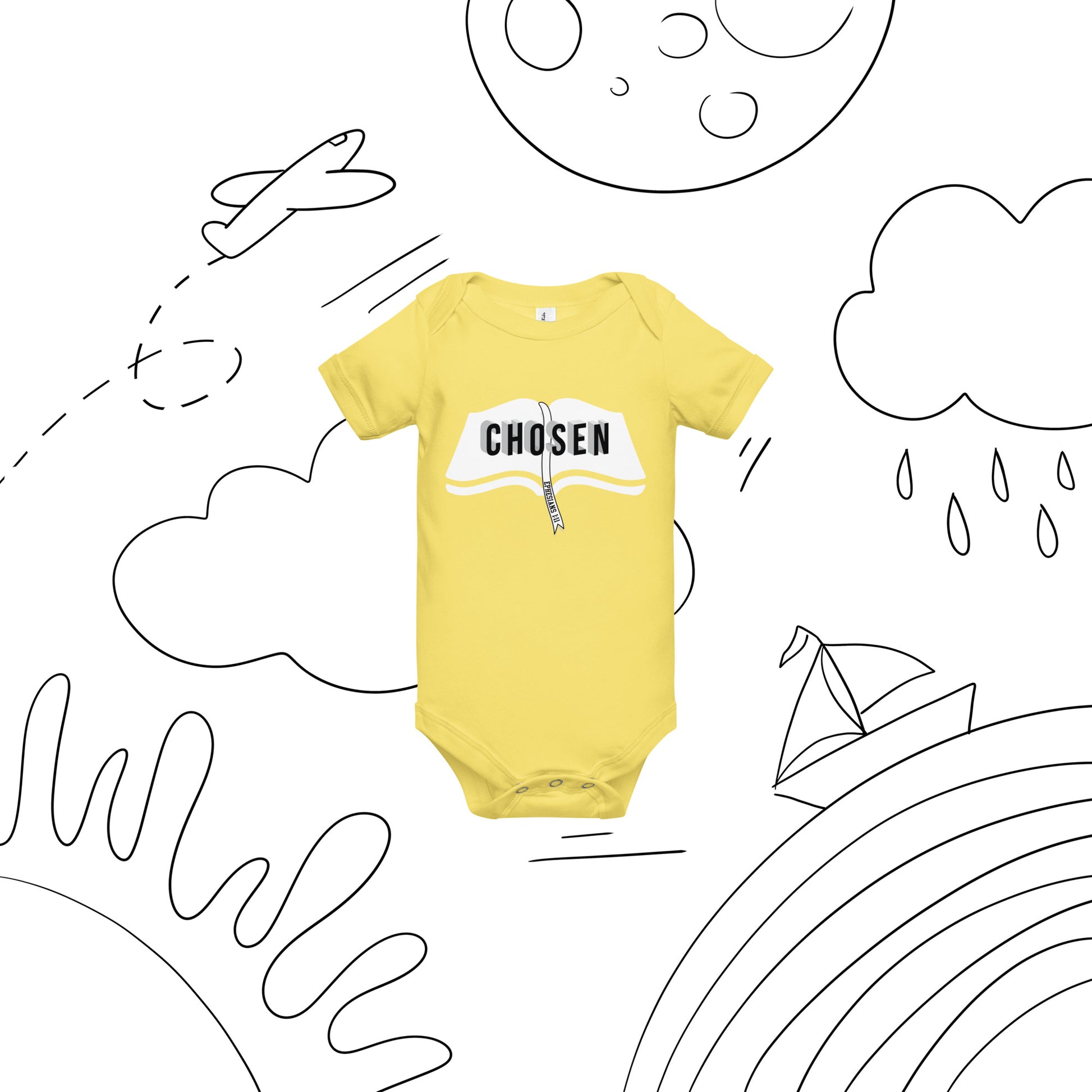 Christian baby bodysuit with joyful faith design