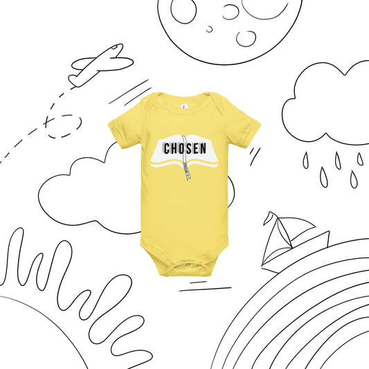 Christian baby bodysuit with joyful faith design