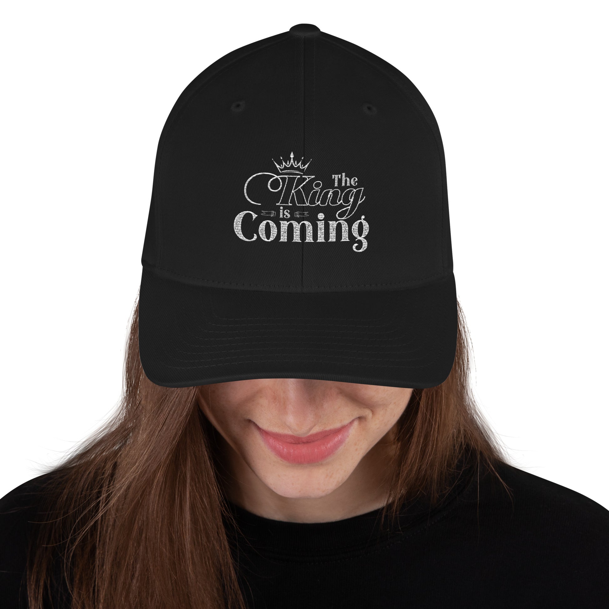 Christian structured twill cap with stretch fit and curved visor