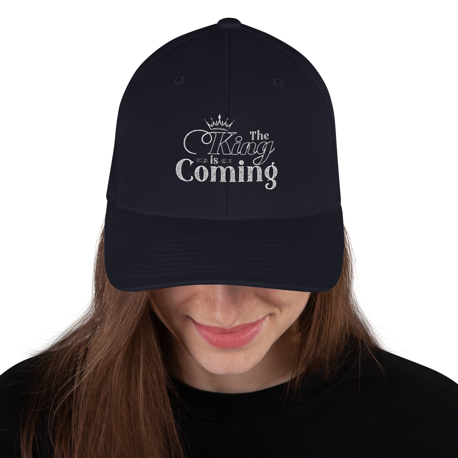 Christian structured twill cap with stretch fit and curved visor