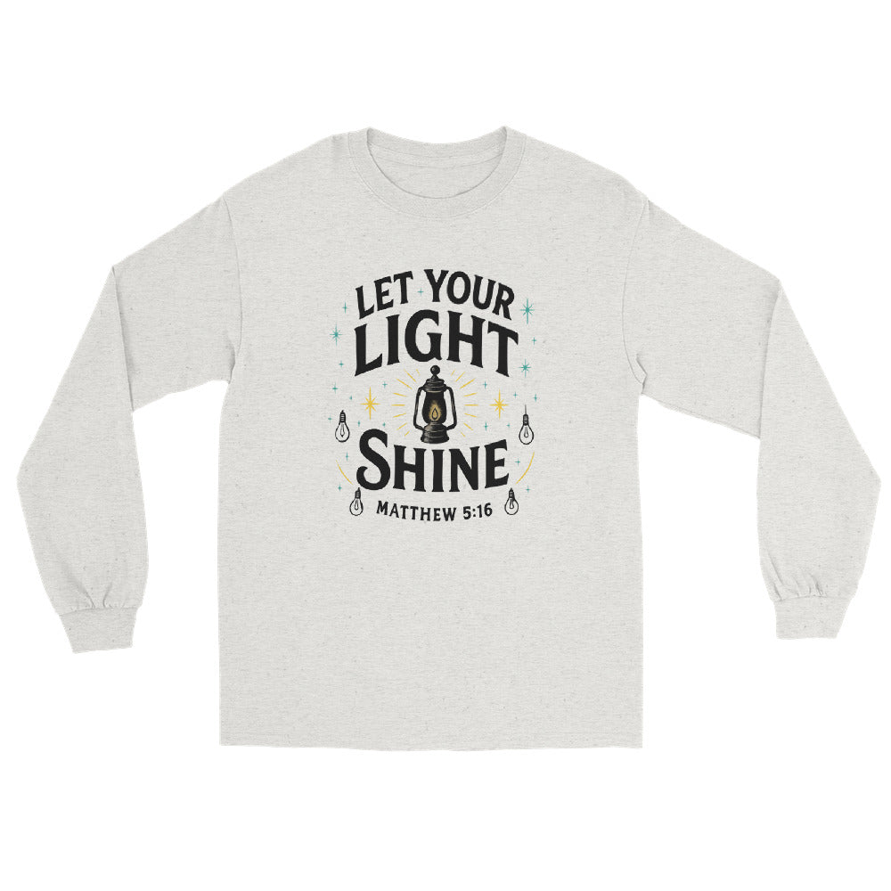 Men’s Christian long sleeve shirt Let Your Light Shine design