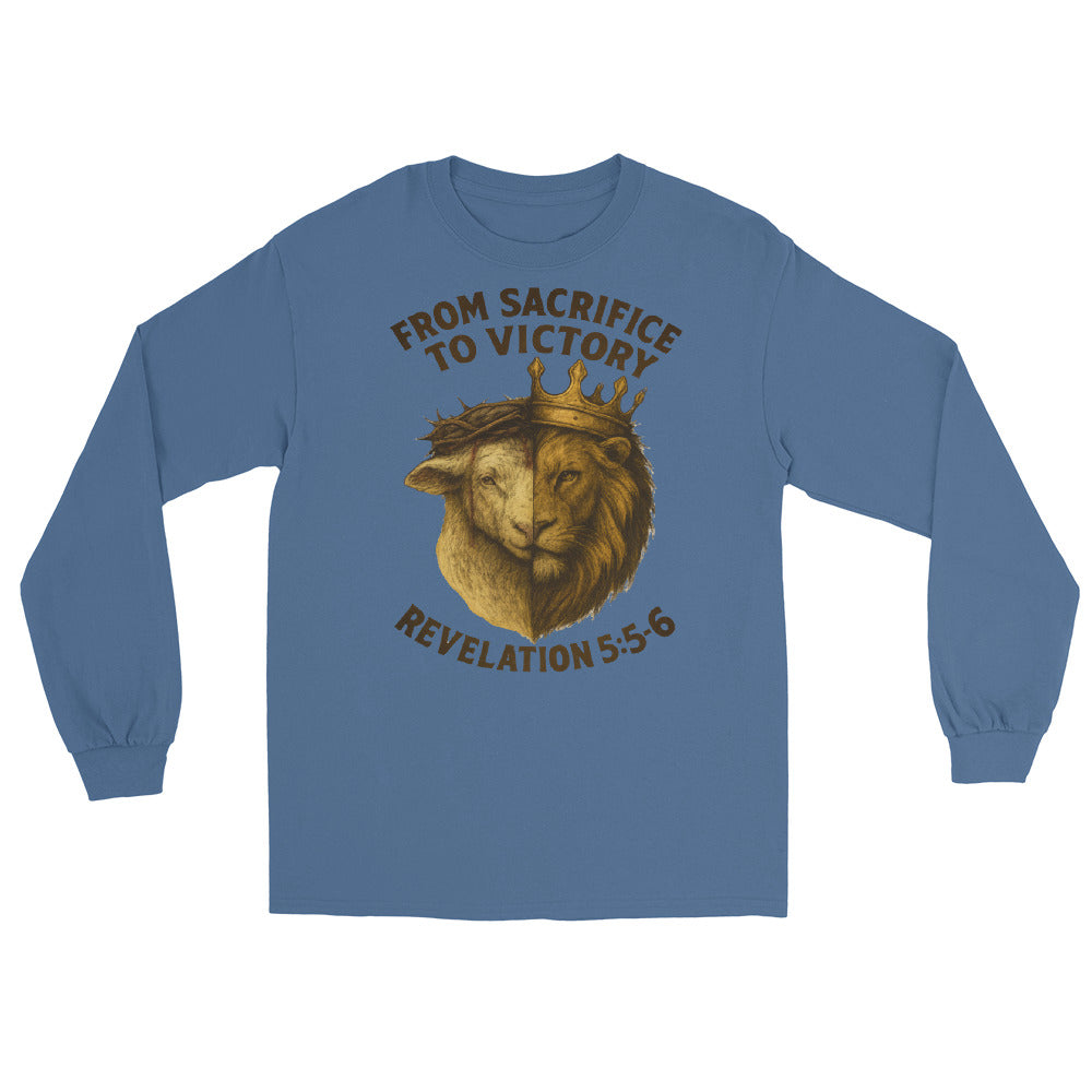 Men’s Christian long sleeve shirt From Sacrifice to Victory design