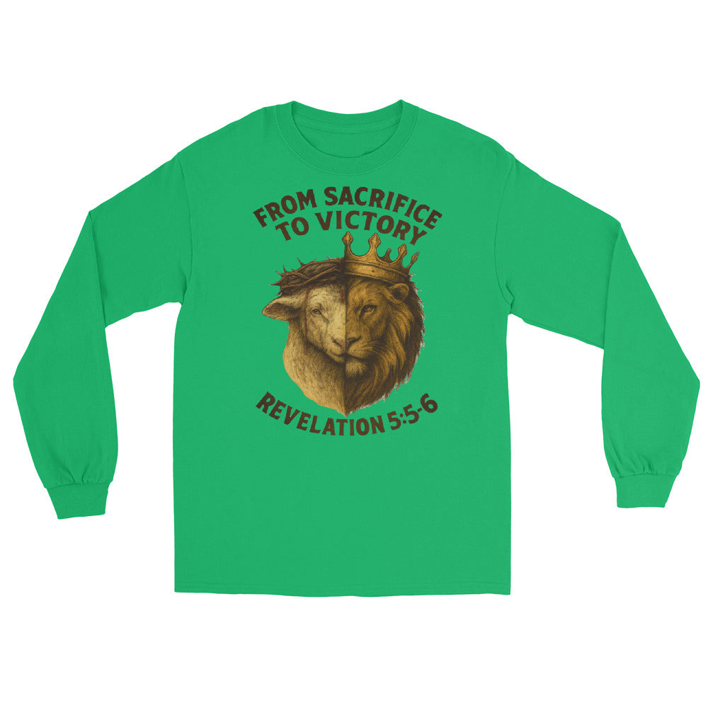 Men’s Christian long sleeve shirt From Sacrifice to Victory design
