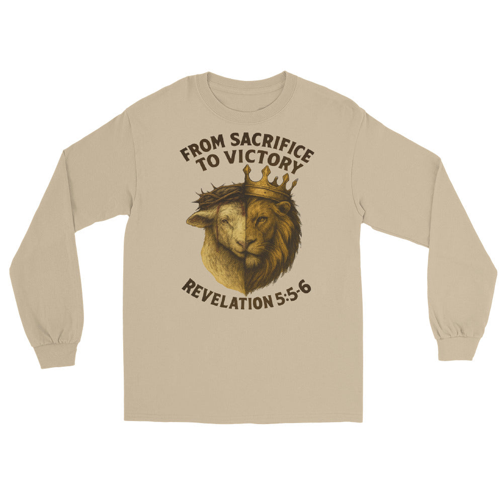 Men’s Christian long sleeve shirt From Sacrifice to Victory design
