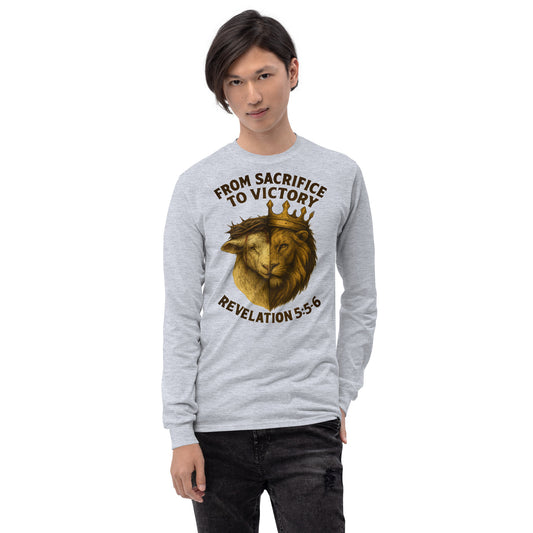 Men’s Christian long sleeve shirt From Sacrifice to Victory design