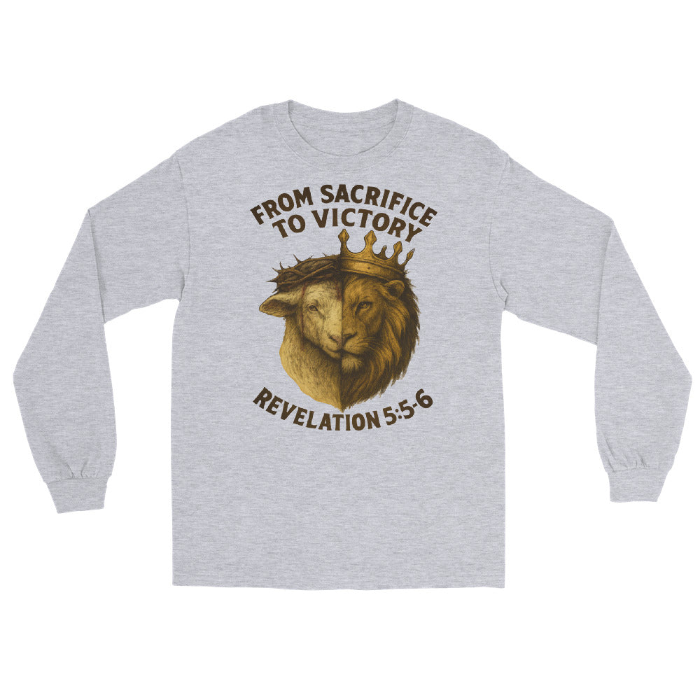 Men’s Christian long sleeve shirt From Sacrifice to Victory design