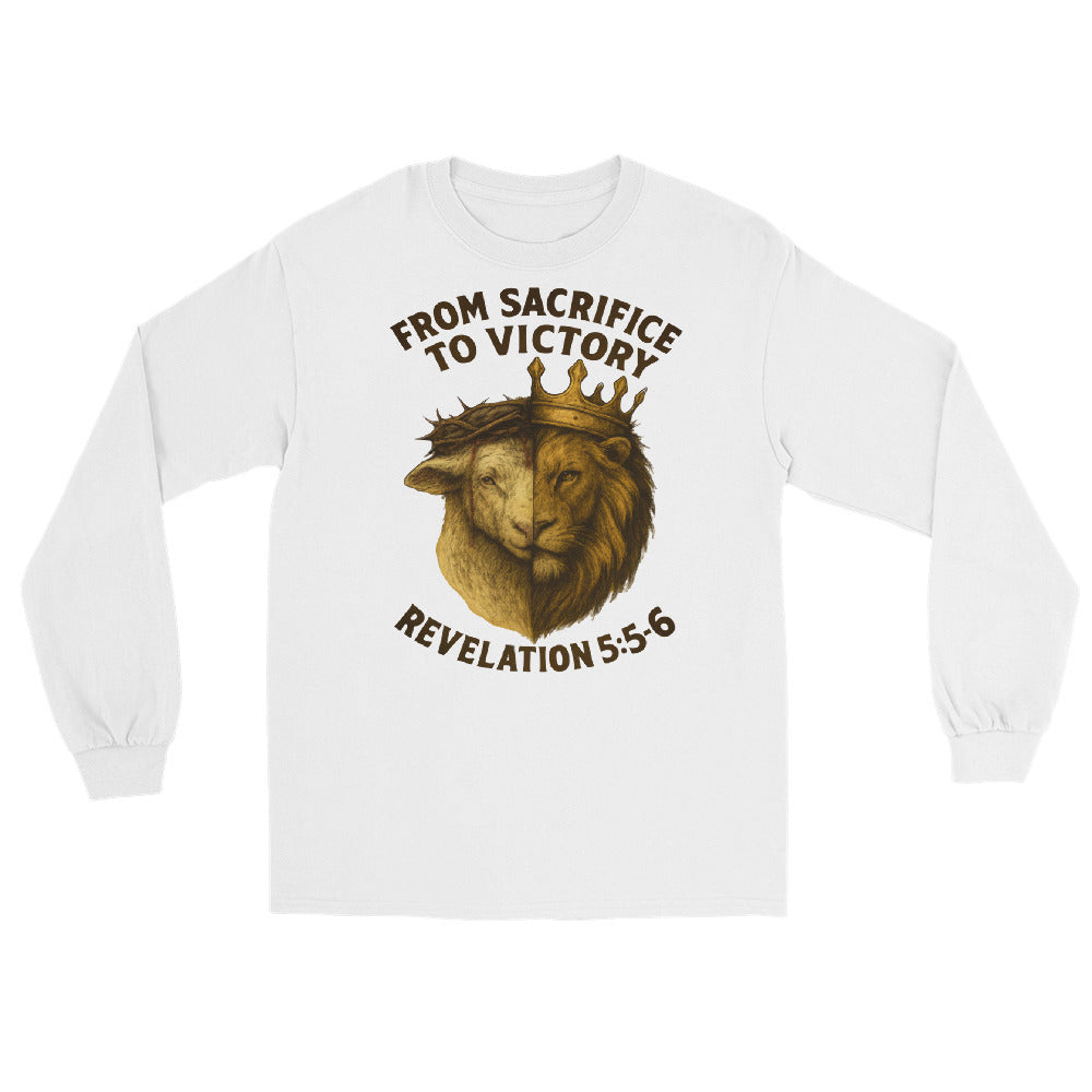 Men’s Christian long sleeve shirt From Sacrifice to Victory design