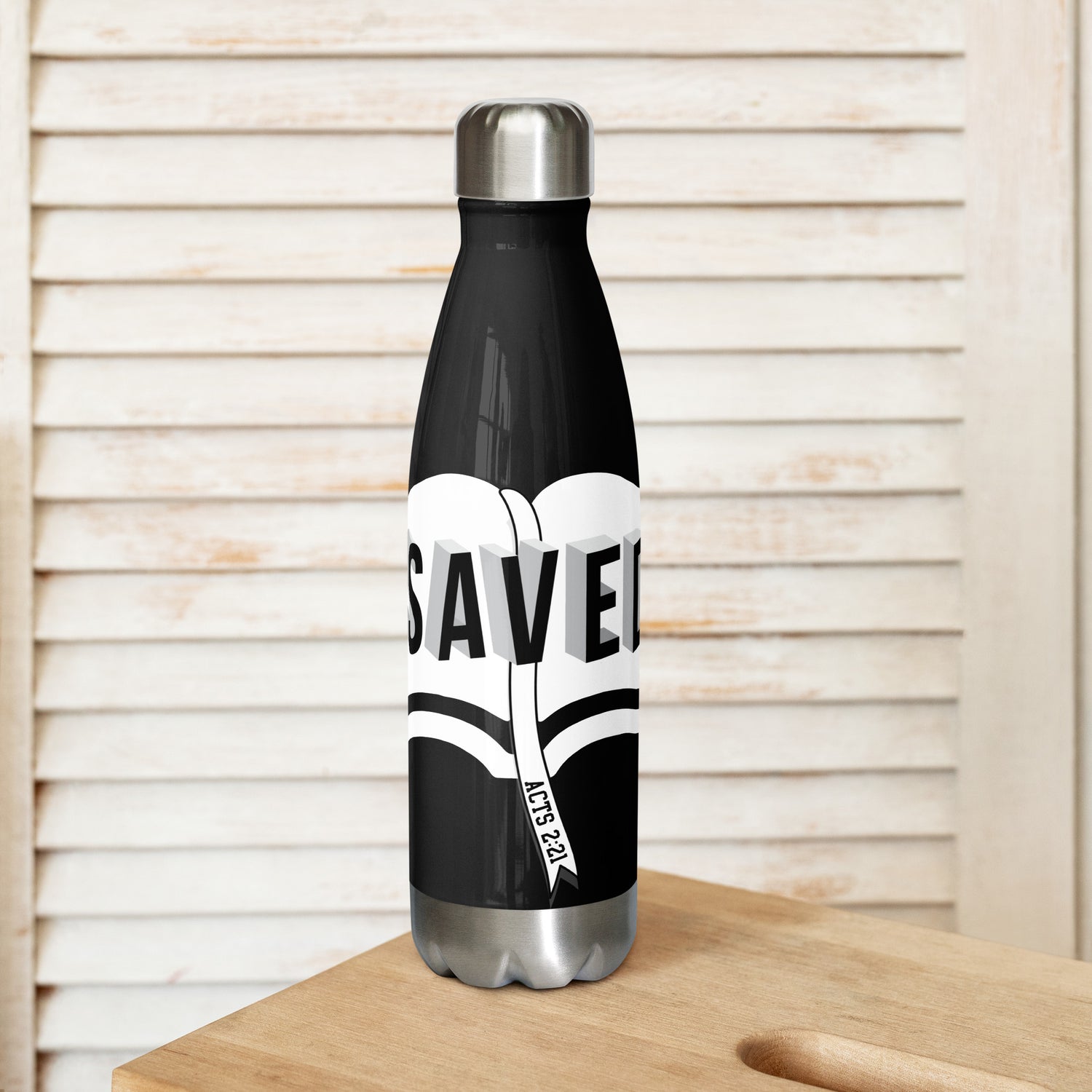 Christian stainless steel water bottle with leak-proof cap and glossy finish