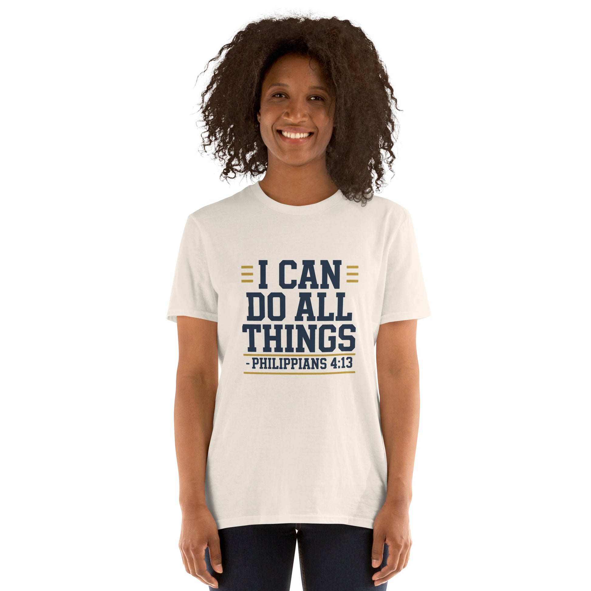 Faith-based women’s short-sleeve shirt scripture design