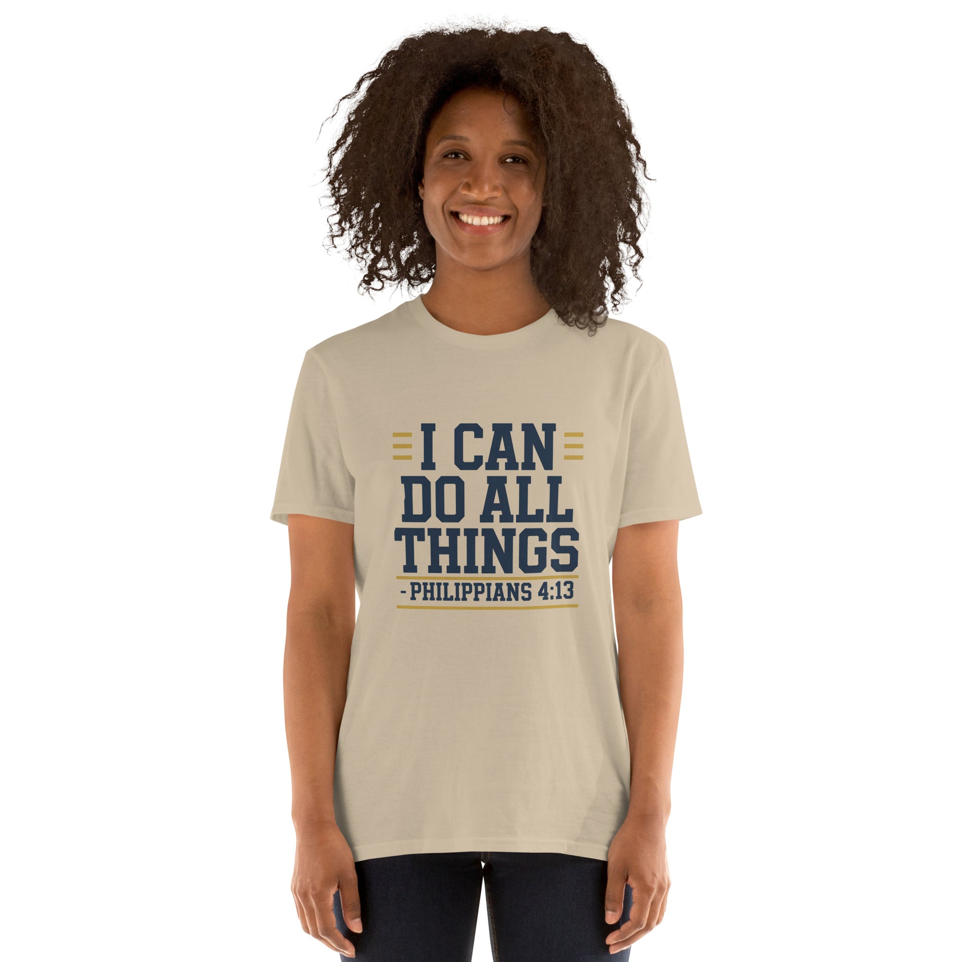 Faith-based women’s short-sleeve shirt scripture design