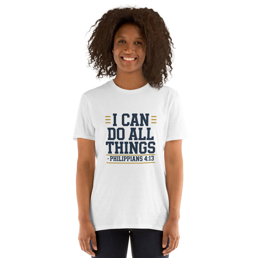 Faith-based women’s short-sleeve shirt scripture design