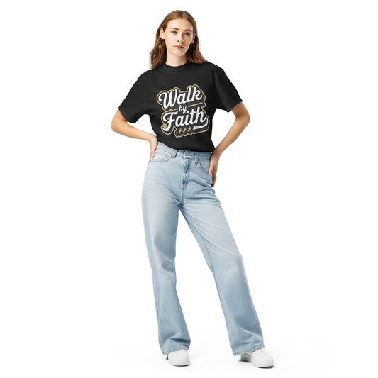 Women’s Christian heavyweight t-shirt Walk by Faith 2 Corinthians 5:7